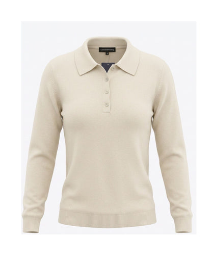 Cashmere Feeling damespullover met polokraag, knoopje en lange mouwen in uni-basiskleur, verkrijgbaar bij Marijke Mode.