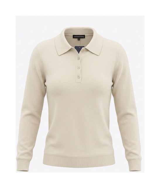 Cashmere Feeling damespullover met polokraag, knoopje en lange mouwen in uni-basiskleur, verkrijgbaar bij Marijke Mode.