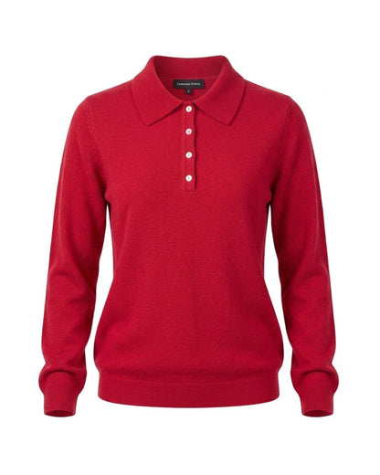 Cashmere Feeling damespullover met polokraag, knoopje en lange mouwen in uni-basiskleur, verkrijgbaar bij Marijke Mode.