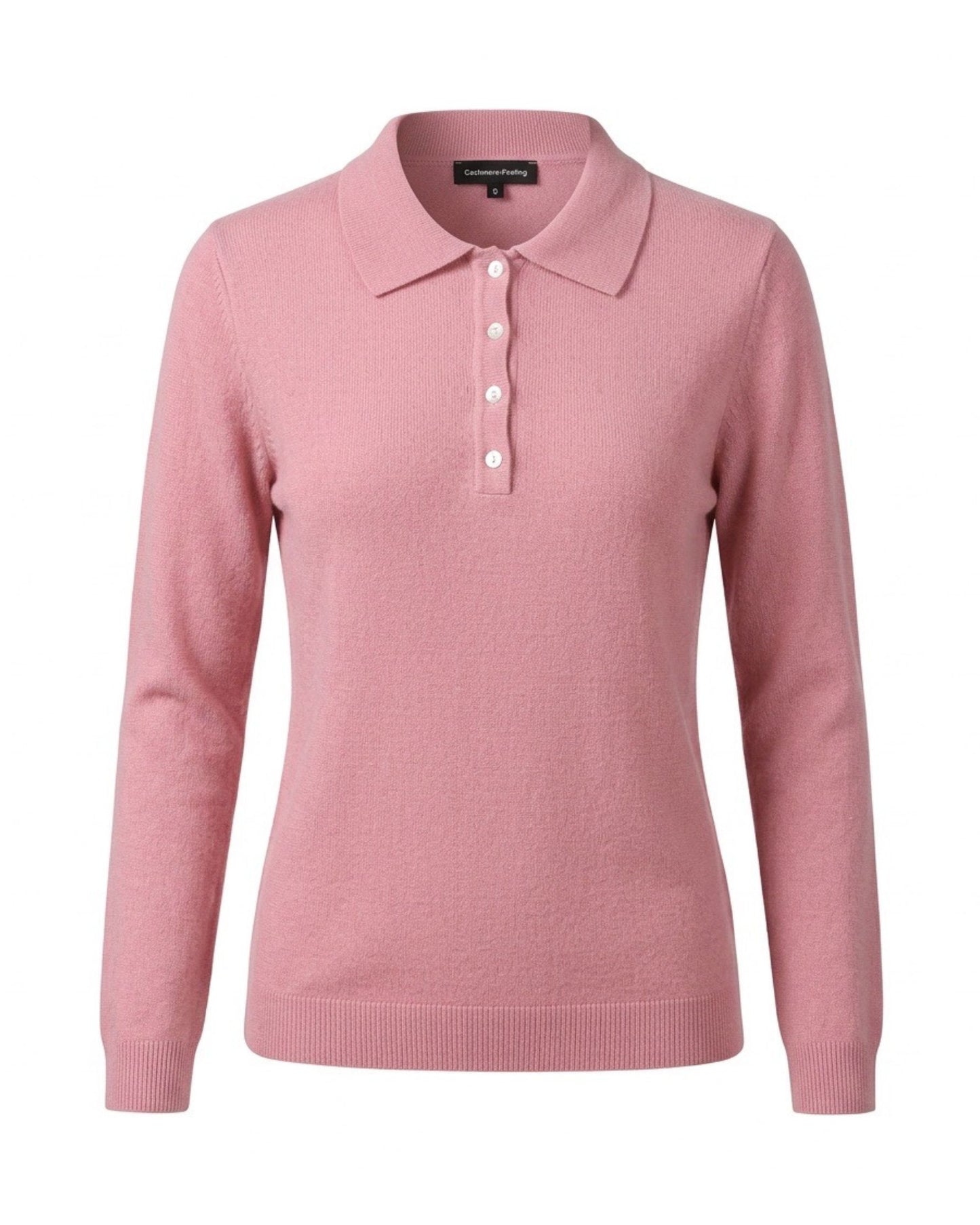 Cashmere Feeling Pullover met Polokraag en Knoopje Oudroze polo trui