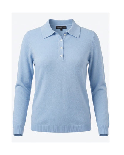 Cashmere Feeling Pullover met Polokraag en Knoopje Skyblue