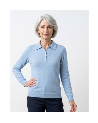 Cashmere Feeling Pullover met Polokraag en Knoopje Skyblue