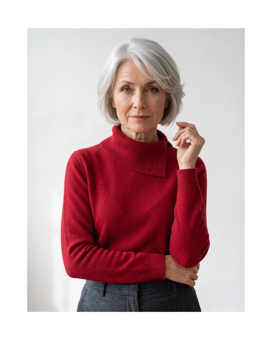 Cashmere Feeling pullover met comfortabele splitkraag in superzachte kwaliteit, verkrijgbaar bij Marijke Mode.