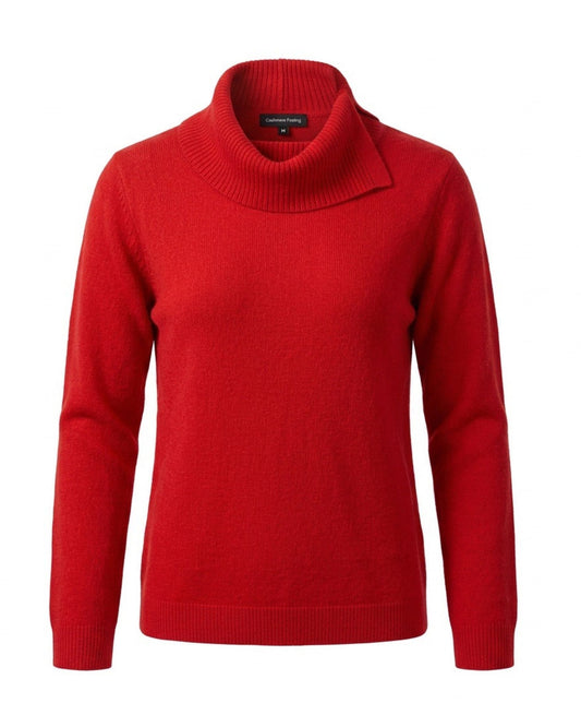 Cashmere Feeling Pullover met Splitkraag Rood bij Marijke Mode