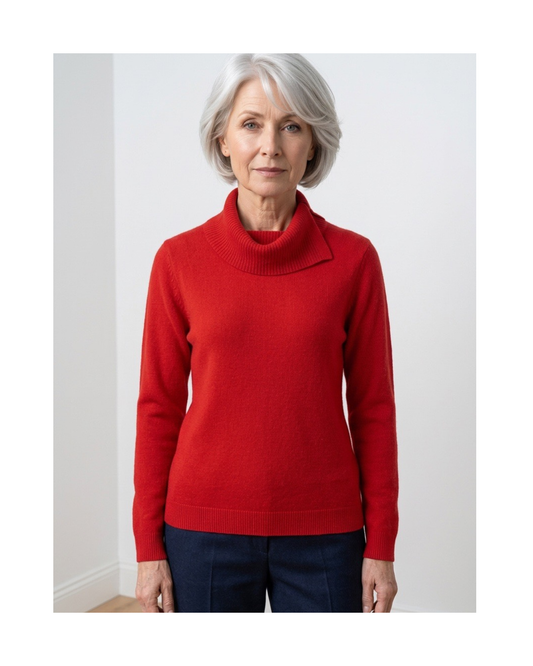 Cashmere Feeling Pullover met Splitkraag Rood bij Marijke Mode