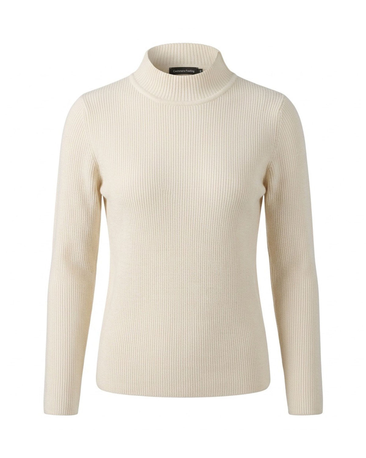 Cashmere Feeling Rib Pullover met Turtleneck Beige bij marijke mode
