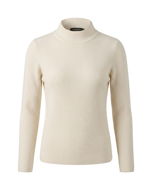 Cashmere Feeling Rib Pullover met Turtleneck Beige bij marijke mode