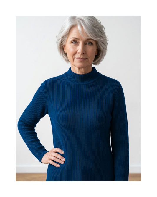 Cashmere Feeling dames ribpullover met turtleneck en lange mouwen, verkrijgbaar bij Marijke Mode.