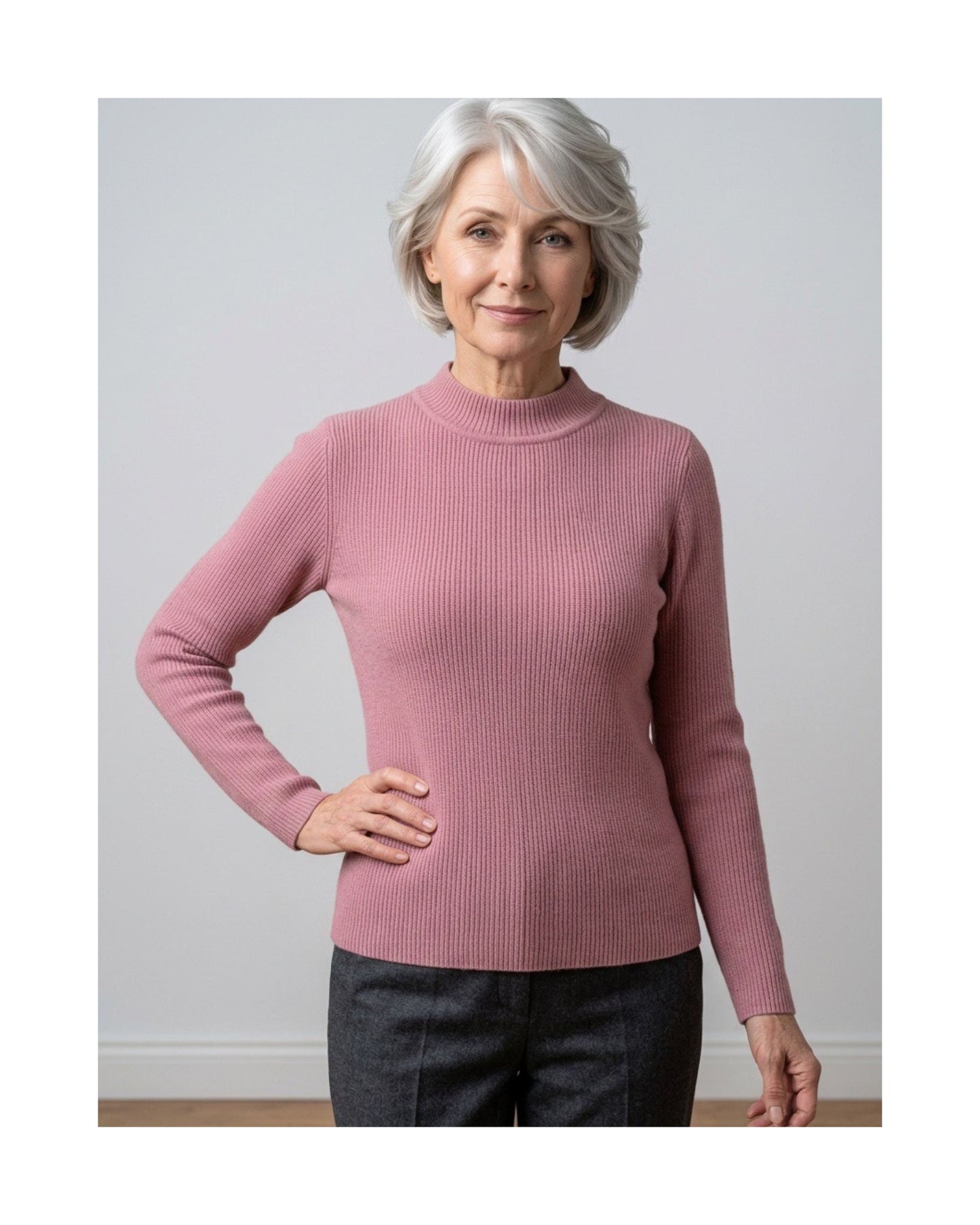 Cashmere Feeling dames ribpullover met turtleneck en lange mouwen, verkrijgbaar bij Marijke Mode