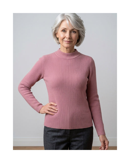 Cashmere Feeling dames ribpullover met turtleneck en lange mouwen, verkrijgbaar bij Marijke Mode