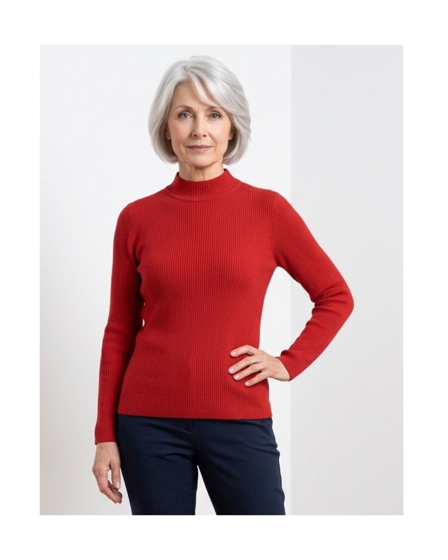 Cashmere Feeling dames coltrui in zachte ribstof met lange mouwen verkocht door Marijke Mode