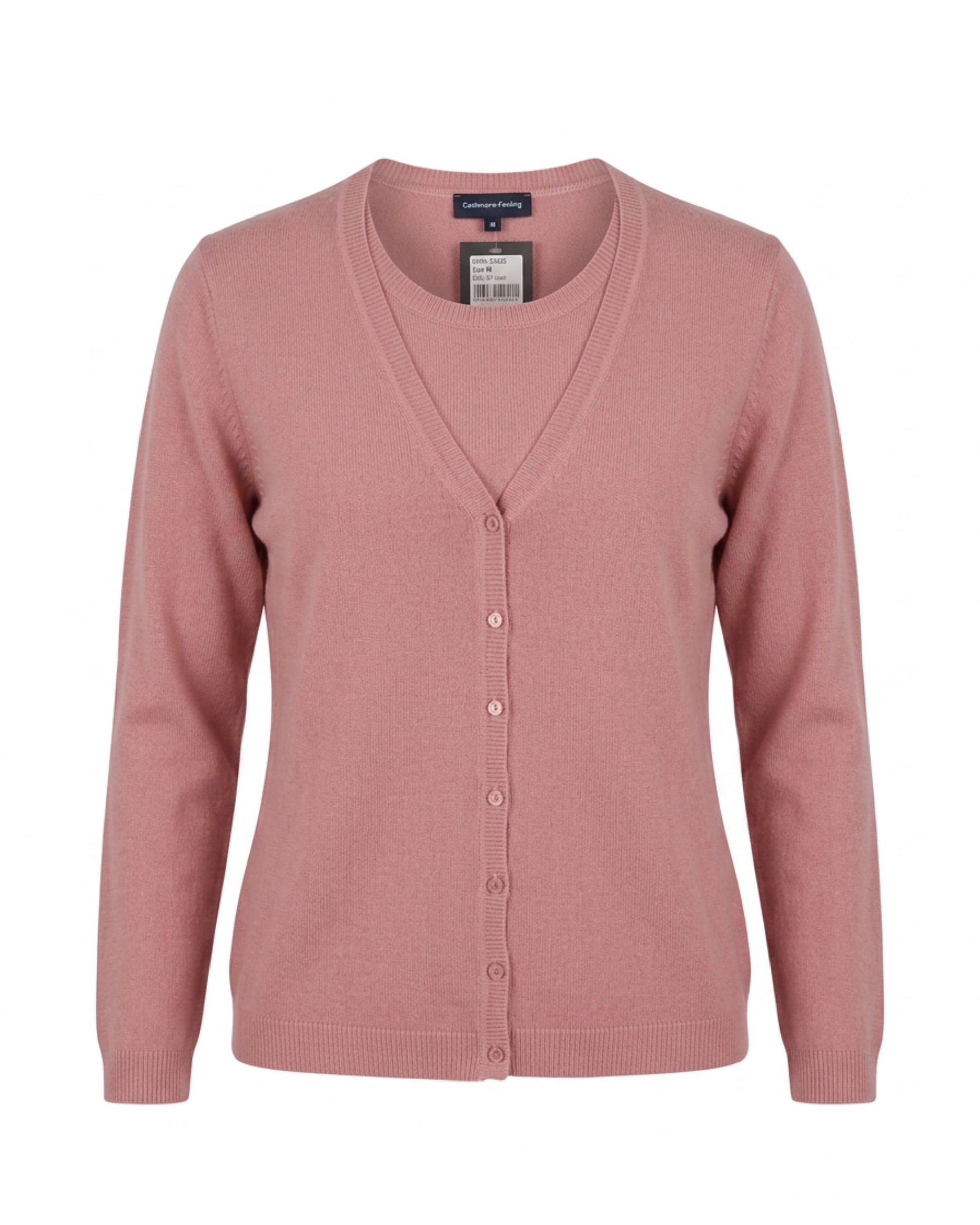 Alt-tekst:
Cashmere Feeling zachte dames-twinset in unikleur met top en vest, verkrijgbaar bij Marijke Mode
