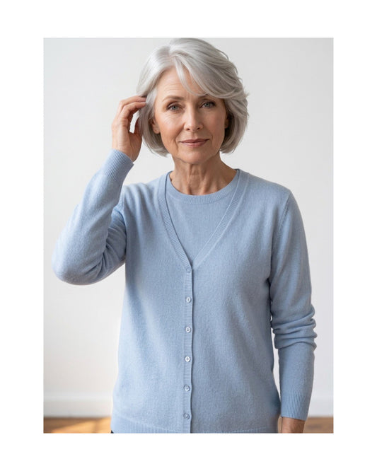 Cashmere Feeling zachte dames-twinset in unikleur met top en vest, verkrijgbaar bij Marijke Mode