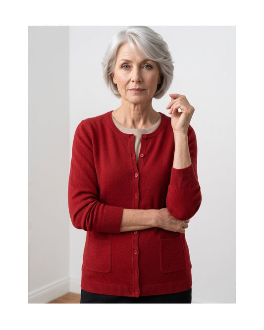 Cashmere feeling veste met zakjes verkocht door Marijke Mode
