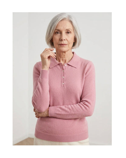 Cashmere Feeling Pullover met Polokraag en Knoopje Oudroze polo trui