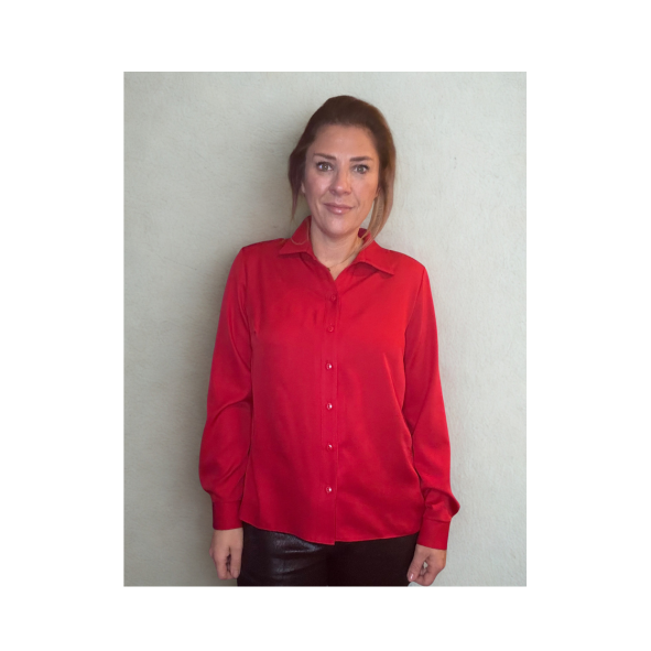 Uni basic blouse rood met splitjes – Marijke Mode