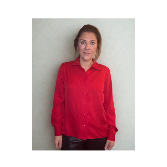 Uni basic blouse rood met splitjes – Marijke Mode