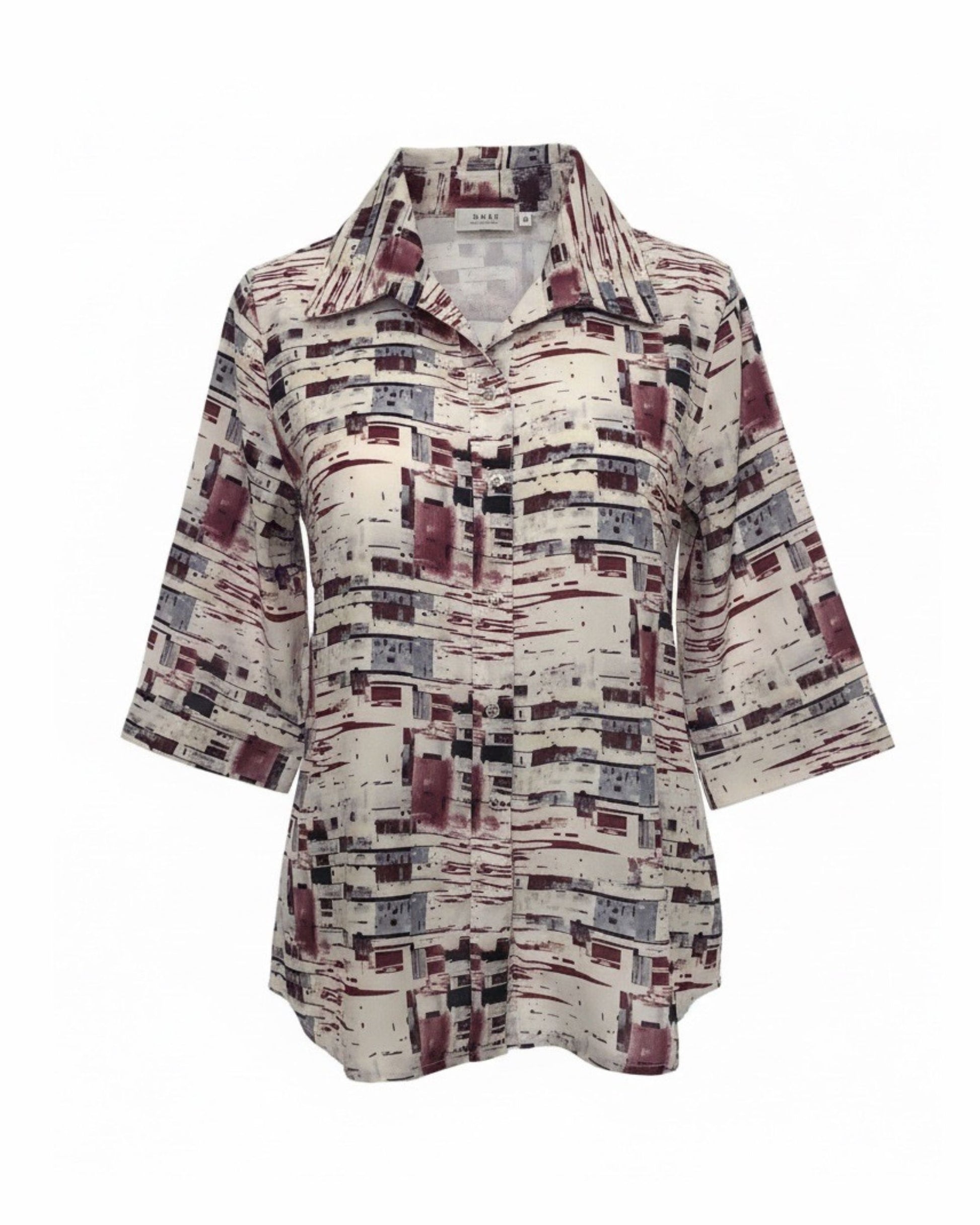 Blouse met kraag en driekwart mouwen – verkocht door Marijke Mode
