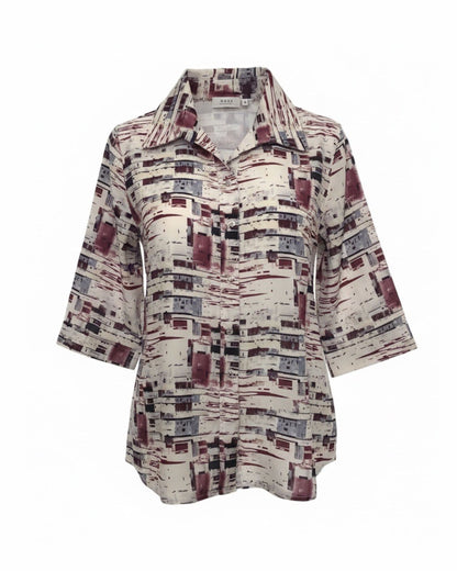 Blouse met kraag en driekwart mouwen – verkocht door Marijke Mode
