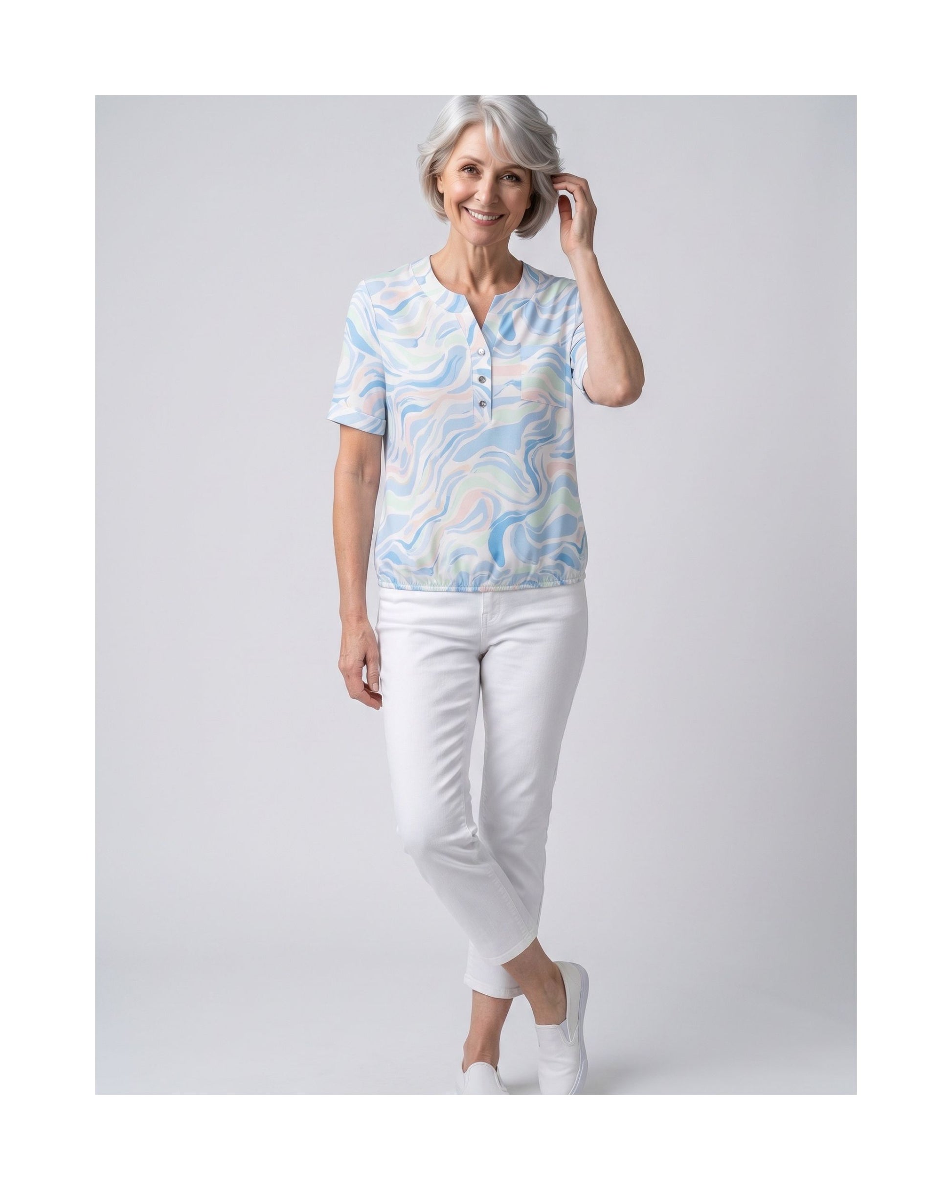 shirt met ronde hals korte mouwen van viscose bij Marijke Mode