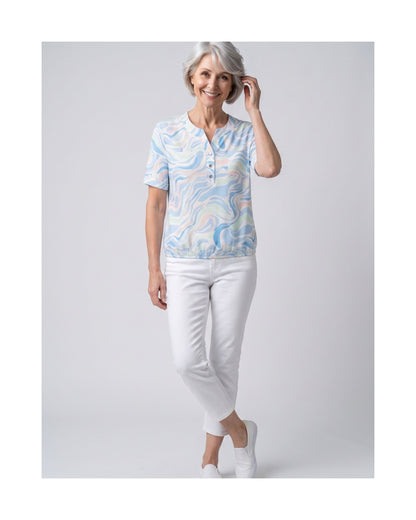 shirt met ronde hals korte mouwen van viscose bij Marijke Mode