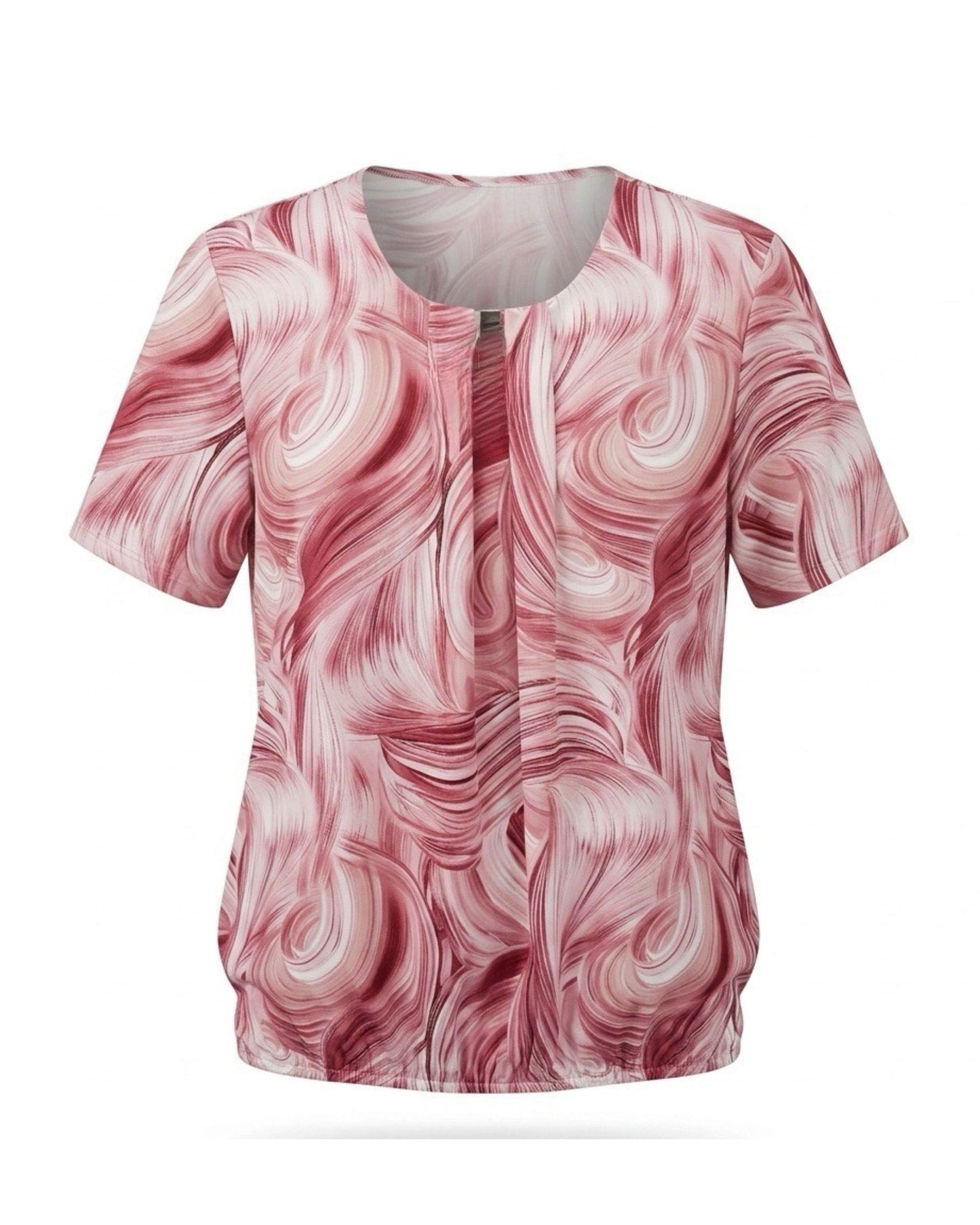 Dames blousonshirt met ronde hals en subtiele siergesp verkrijgbaar bij Marijke Mode.