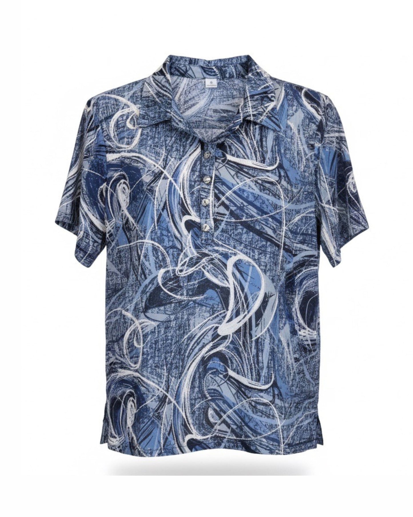 Polo met kraag en zilveren knopen in voorjaarskleuren – verkocht door Marijke Mode