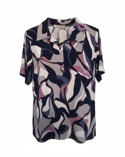 Polo met kraag en zilveren knopen in voorjaarskleuren – verkocht door Marijke Mode