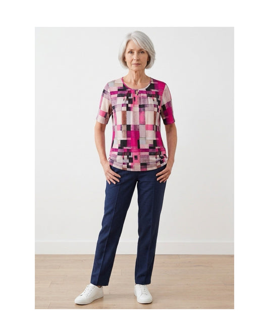 shirt ronde hals recht model viscose bij Marijke Mode