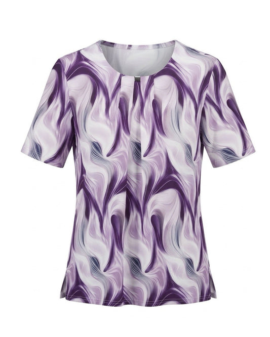 Dames T-shirt met bloemenprint en siergesp verkrijgbaar bij Marijke Mode.