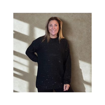 dames glitter trui met ronde hals van viscose perfect voor de feestdagen. one sizeto maat 44 bij marijke mode