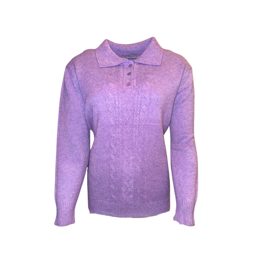 trui met kraag en kabel zacht comfortabel bij marijke mode. mode voor senioren.
