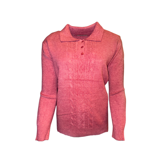 trui met kraag en kabel zacht comfortabel bij marijke mode. mode voor senioren.