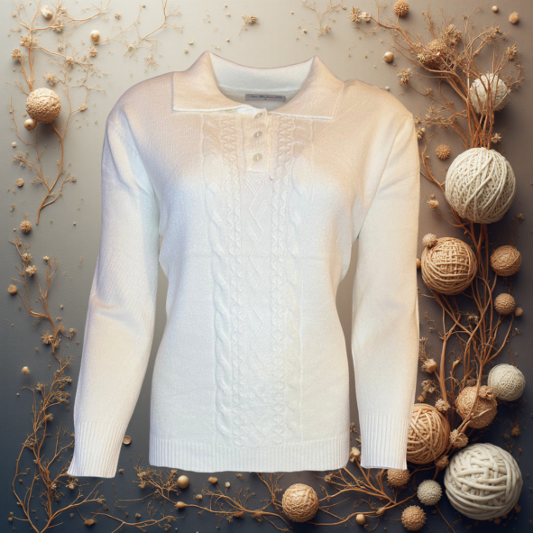 warme dames trui met kraag en stretch en knopen . kabel trui bij marijke mode