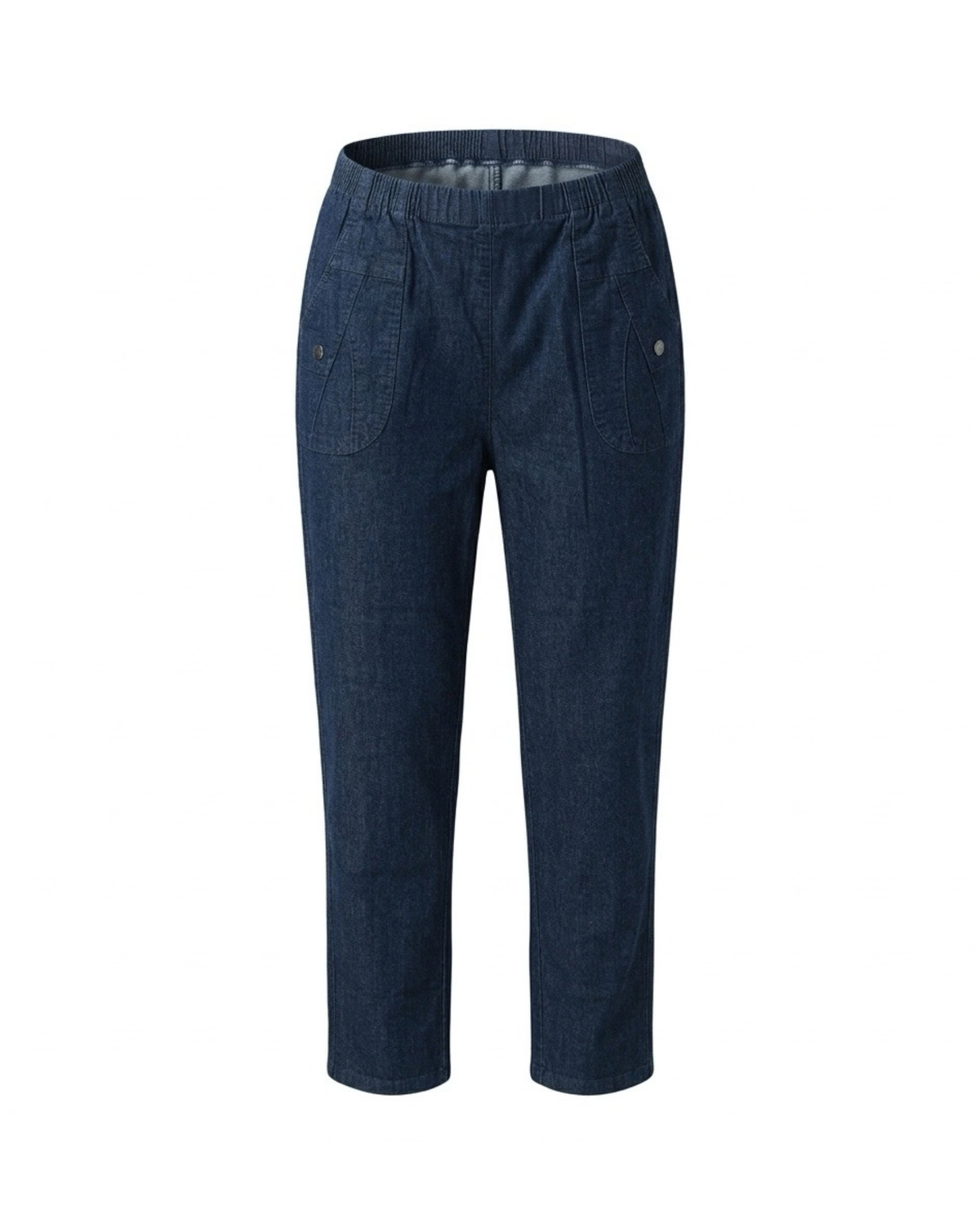 Comfortabele jeans met elastische band en echte ritszakjes verkrijgbaar bij Marijke Mode.