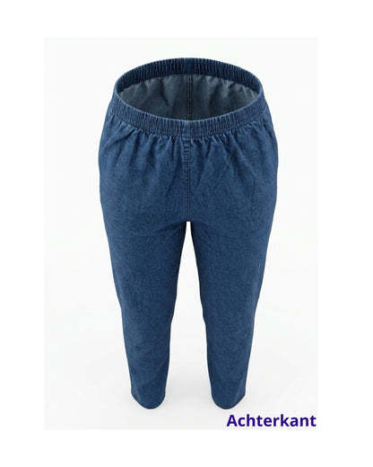 Comfortabele jeans met elastische band en echte ritszakjes verkrijgbaar bij Marijke Mode.