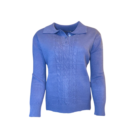 trui met kraag en kabel zacht comfortabel bij marijke mode. mode voor senioren.