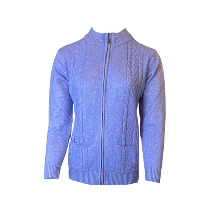 Superzacht LIAM kabelvest met rits en zakjes – warme unikleur damesvest – verkrijgbaar bij Marijke Mode.”