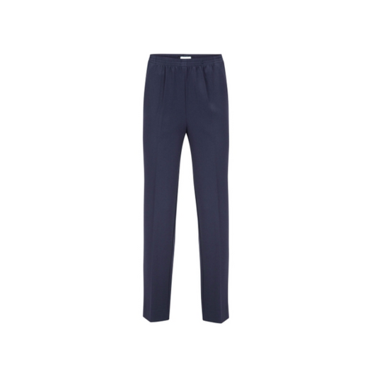 Sensia pantalon Deva – klassieke damespantalon met rechte pijp, hogere taille, elastieke tailleband en steekzakken. Verkrijgbaar bij Marijke Mode.