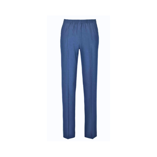 Sensia pantalon Deva – klassieke damespantalon met rechte pijp, hogere taille, elastieke tailleband en steekzakken. Verkrijgbaar bij Marijke Mode.