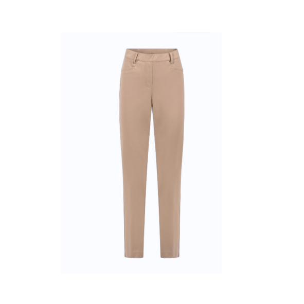 pantalon in normale lengtemaat in de kleur beige met elastiek in de taille. merk sensia fashion. verkocht door Marijke Mode