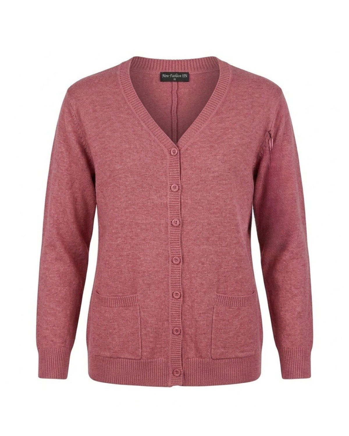 Damesvest met V-hals en zakjes –  OudRoze