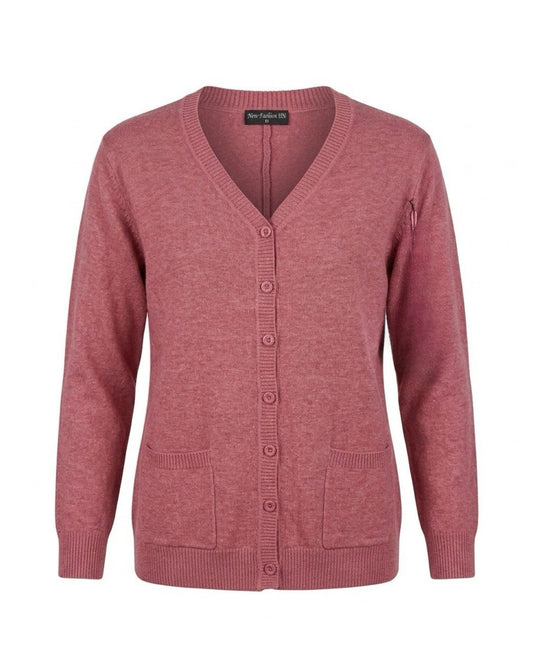 Damesvest met V-hals en zakjes –  OudRoze