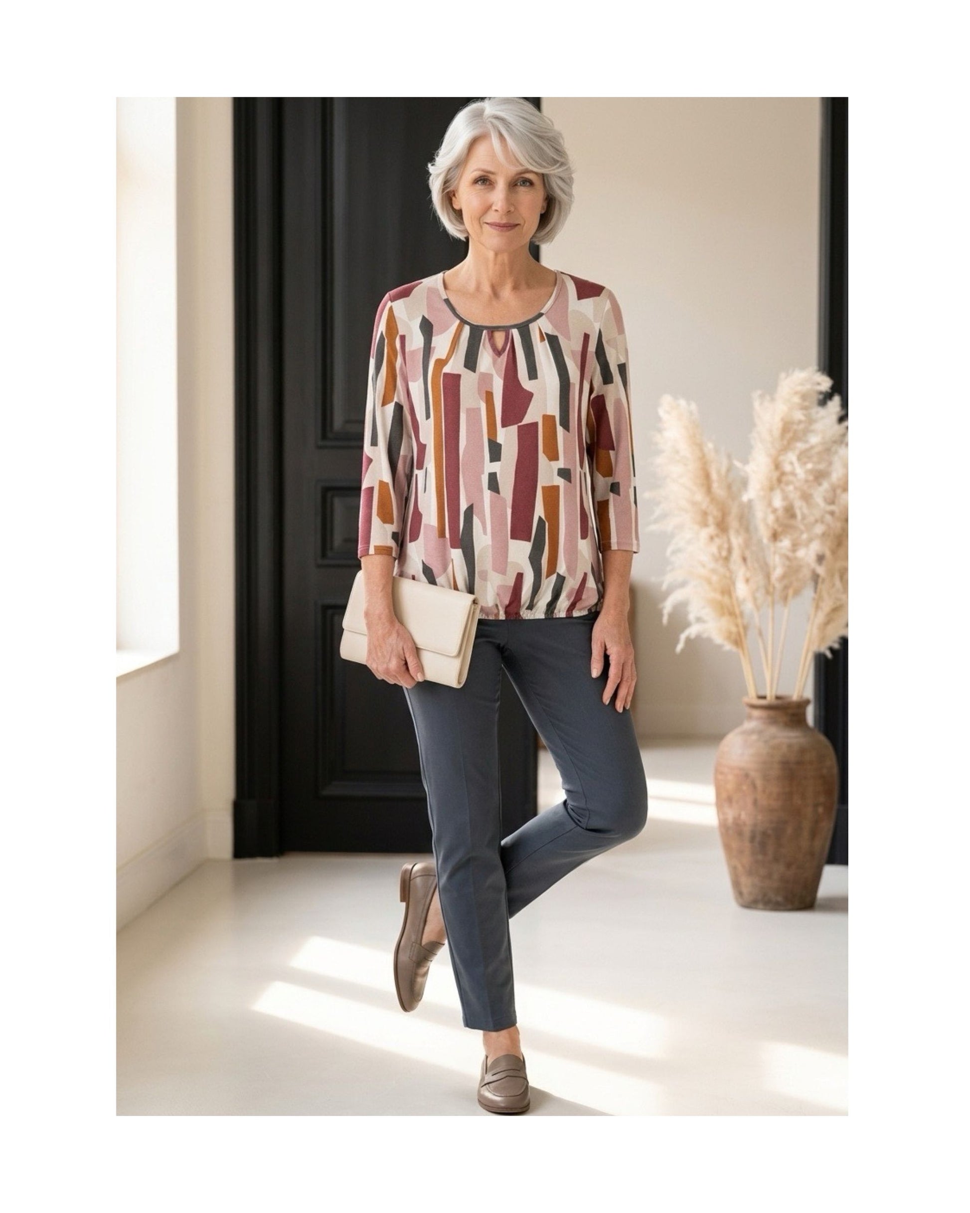 Damesshirt met driekwartmouwen van zachte viscose – Marijke Mode.
