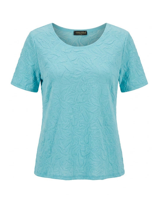 Forever Merl Shirt in lila bubble stof met korte mouwen verkrijgbaar bij Marijke Mode.