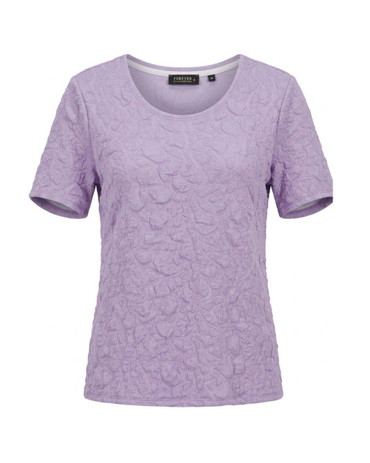 Forever Merl Shirt in lila bubble stof met korte mouwen verkrijgbaar bij Marijke Mode.