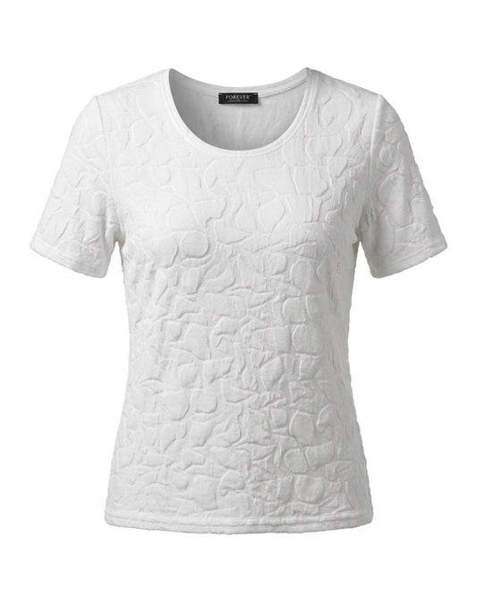 Forever Merl Shirt in lila bubble stof met korte mouwen verkrijgbaar bij Marijke Mode.