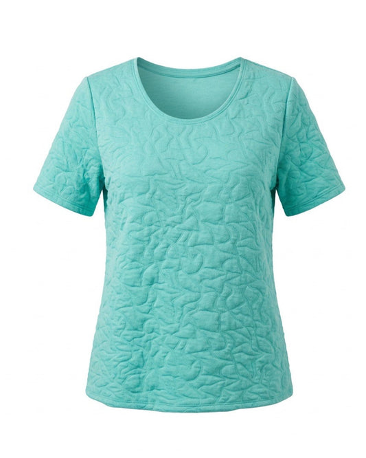 Forever Merk Shirt in petrol kleur bubble stof met korte mouwen verkrijgbaar bij Marijke Mode.