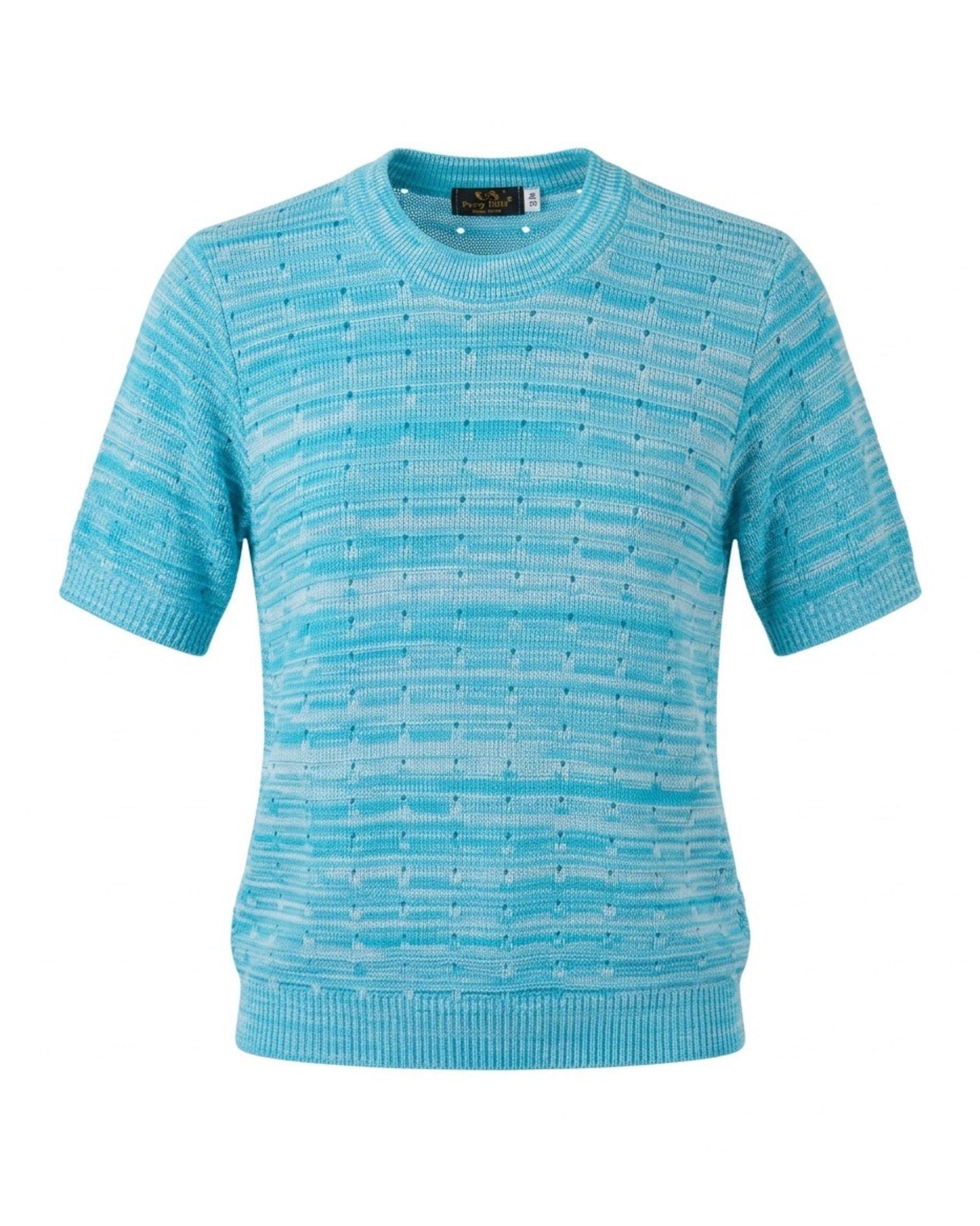 Gebreid lichtblauw truitje met korte mouwen en ronde hals. Comfortabel en stijlvol voor iedere dag. Nu verkrijgbaar bij Marijke Mode.