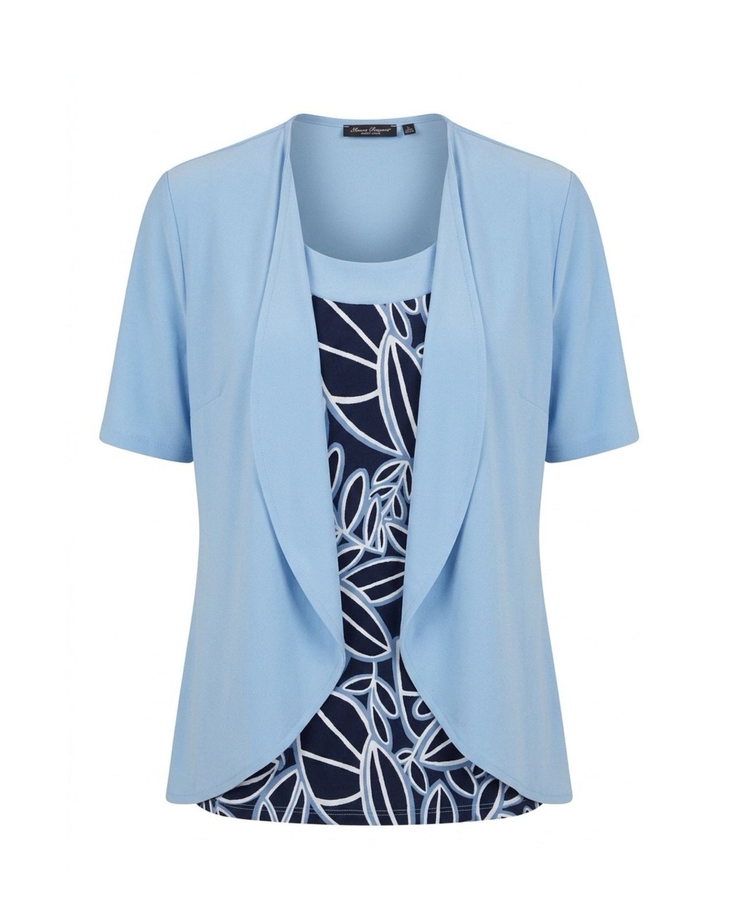 : Forever two-in-one twinset in kobaltblauw met dessin en travel kwaliteit verkocht door Marijke Mode
